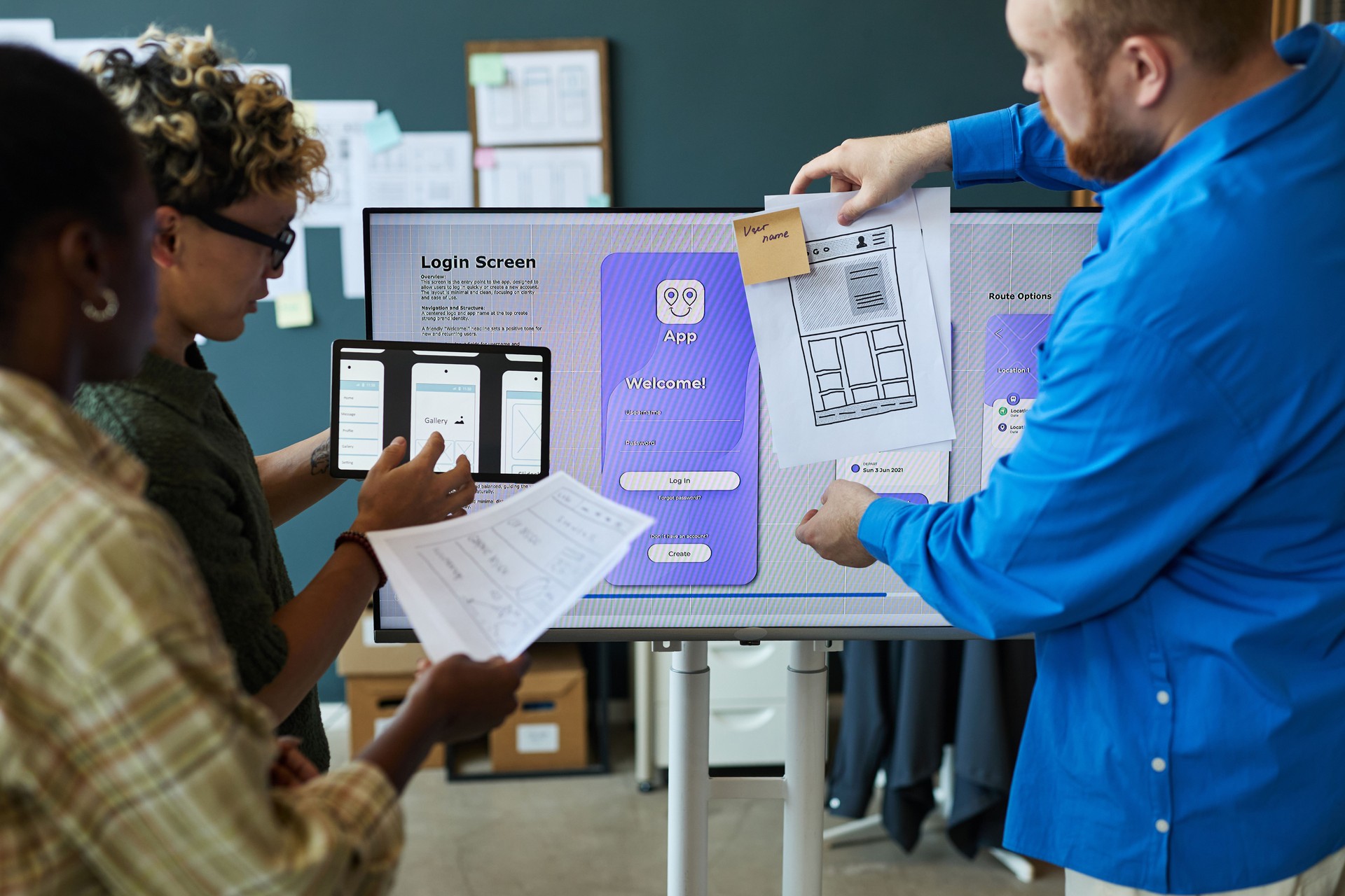 Multiethnic Young Adults Presenting Mobile App Login Concepts on Digital Display